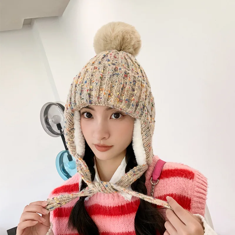 New Winter Colorful Hat Women's Cold-proof Earmuffs Knitted Hat Thickened Warm Hat for Female