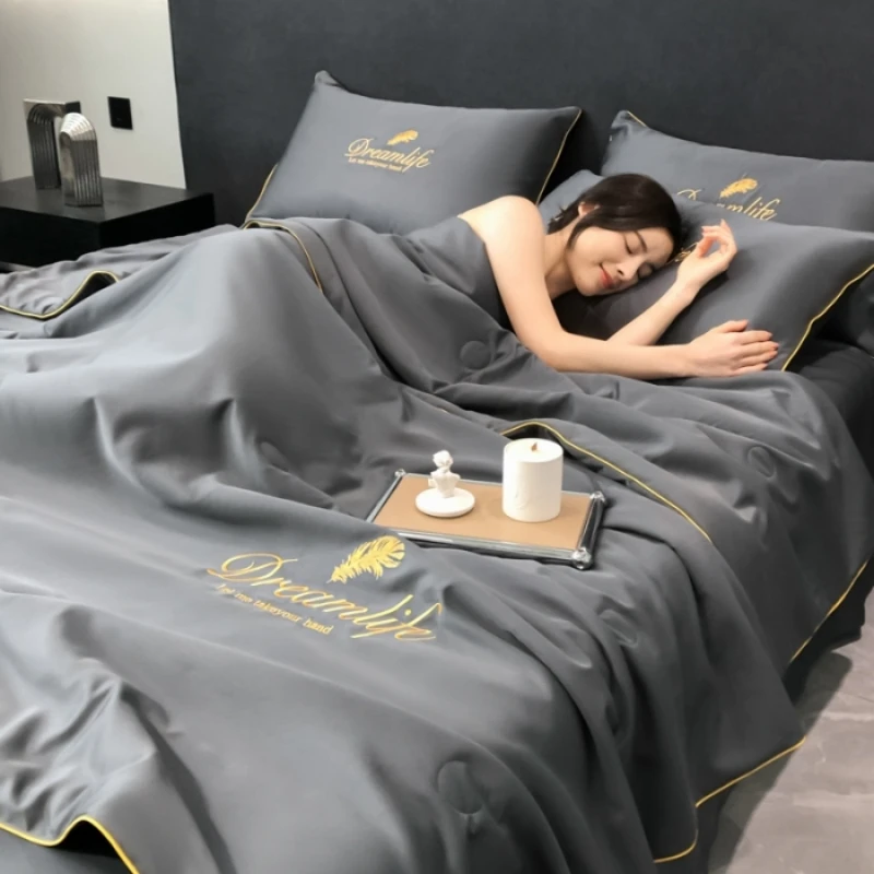 Satin Bedding Set Full Silky Soft Satin Bed Sheets Ice Blue Sheet Set 1 Duvet Cover + 1 Flat Sheet + 2 Pillowcases
