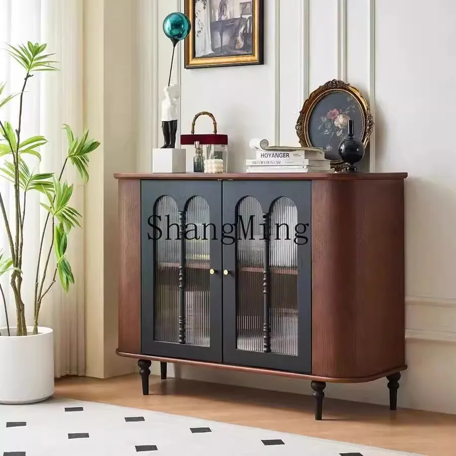 

CL retro solid wood dining side cabinet medieval storage long side drawer living room entrance cabinet