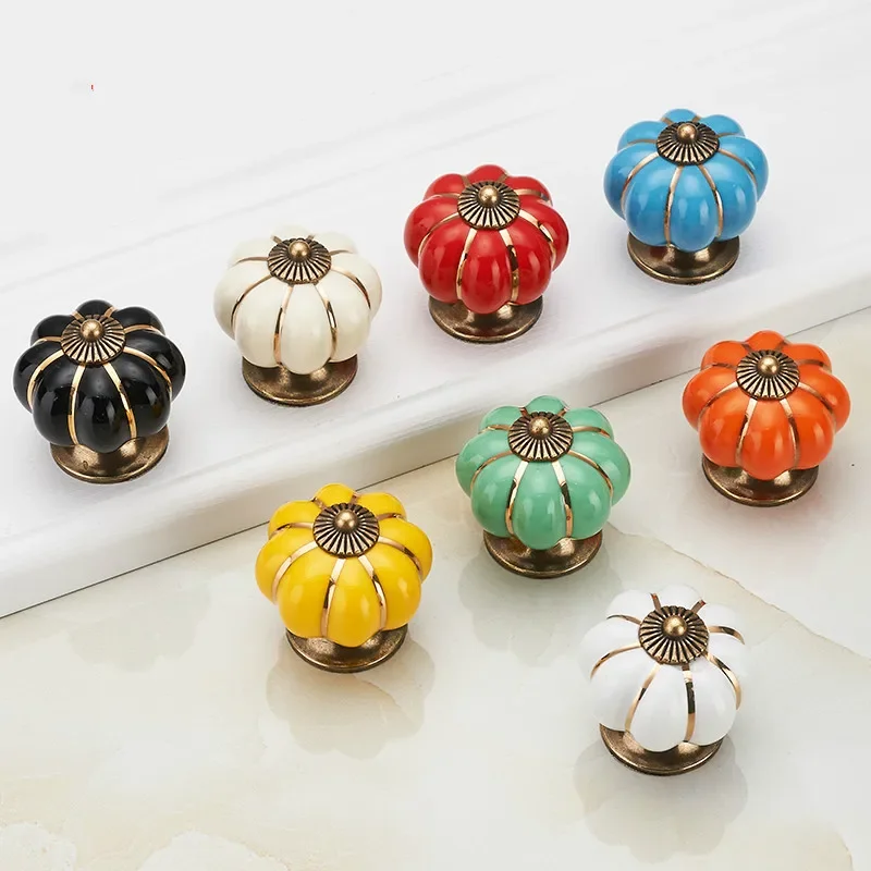 Pumpkin Ceramic 40mm Drawer Knobs Single Hole Closet Door Cabinet Handles with Screws Furniture Handles