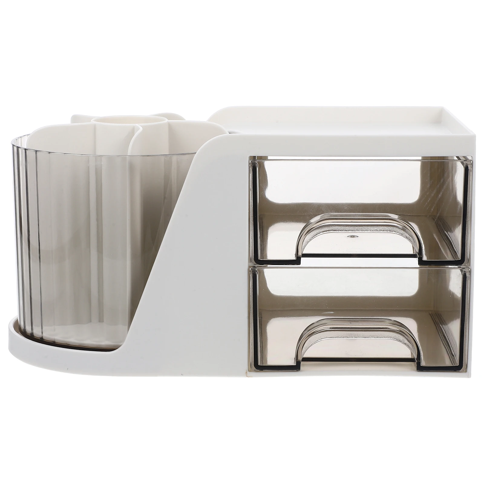 

Stylish White Pen Holder Plastic Desk Organizer with Drawer for Stationery Storage Rack Office Home Use Pencil Box