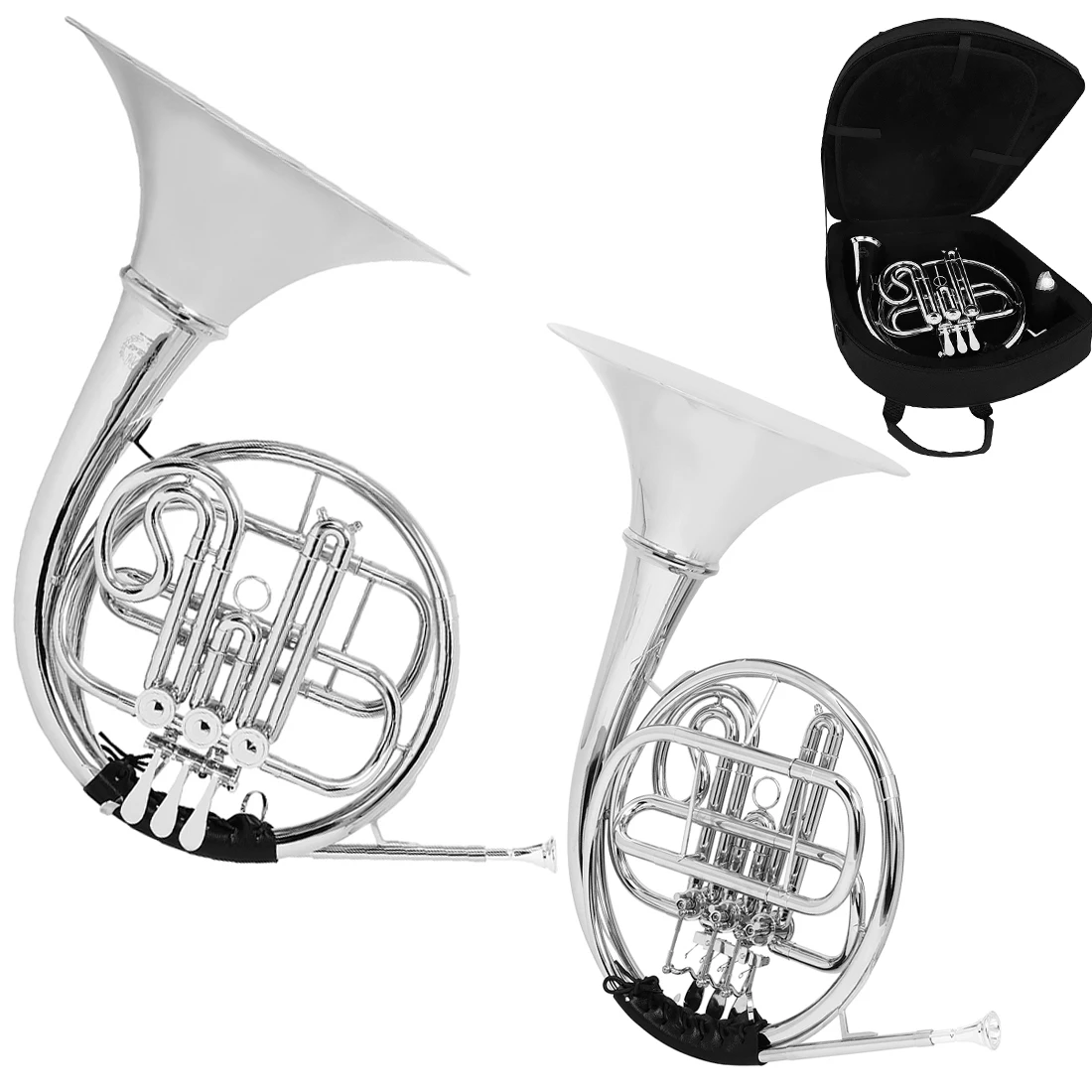 

M MBAT 3 Keys Silvery Plated French Horn Bb Split Double Row Bach French Horn Brass Musical Instrument with Case Mouthpiece Part