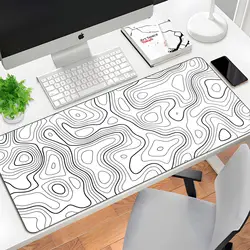 Black and White Mouse Pad Topographic Contour Large Mousepad Xxl Gaming Accessories Overlock Mouse Mat Computer Rubber Desk Mat
