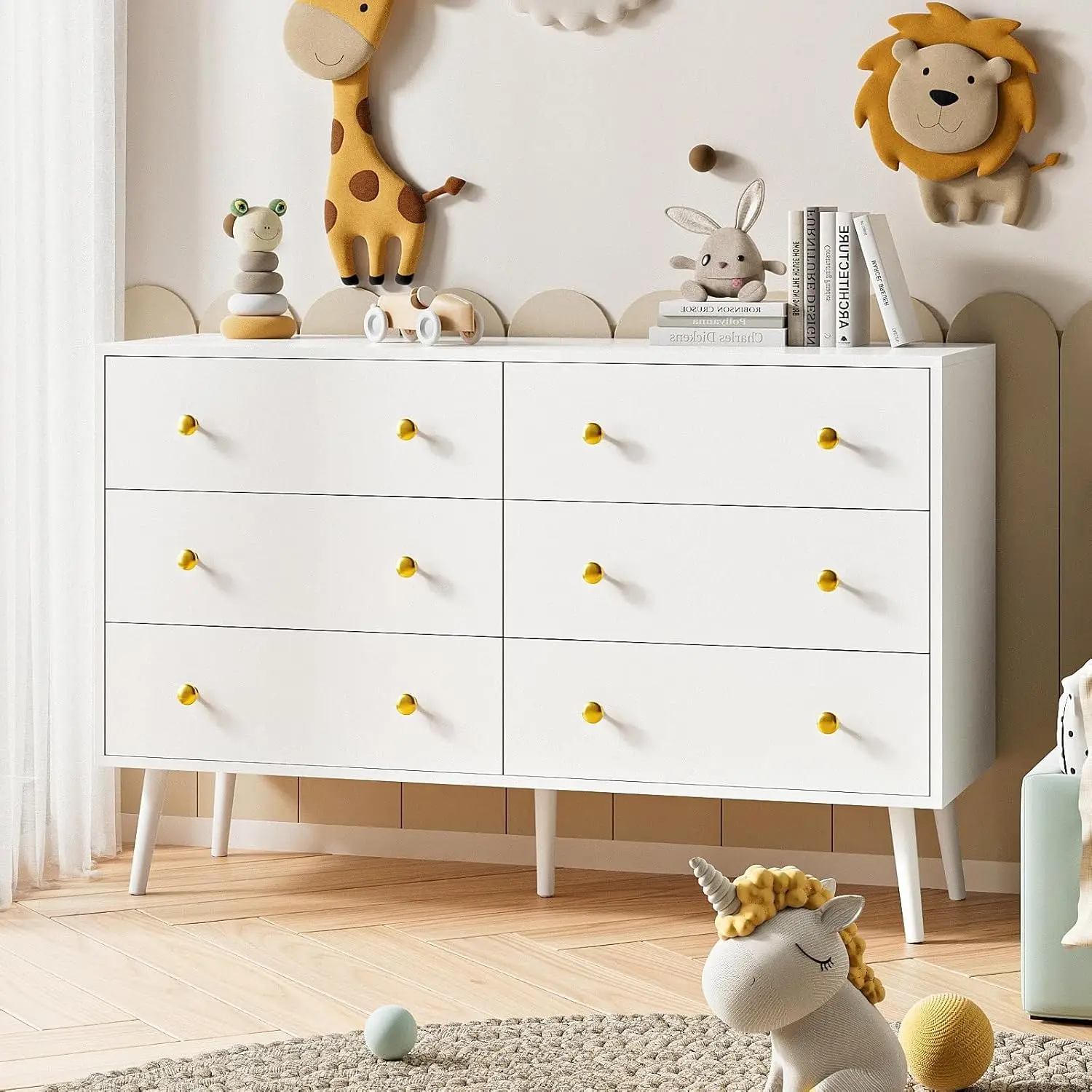 Dresser For Bedroom, 6 Drawer Modern White Dresser With Wide Drawer And Metal Handles, Modern Dressers & Chests Of Drawers For