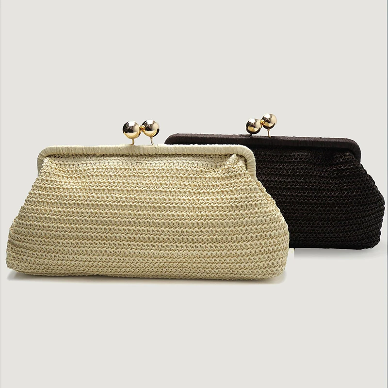 

Luxury Vintage Woven Clutch French Elegance Exquisite Large-capacity Evening Bag Eco-friendly Paper Woven Bag Vacation Travel
