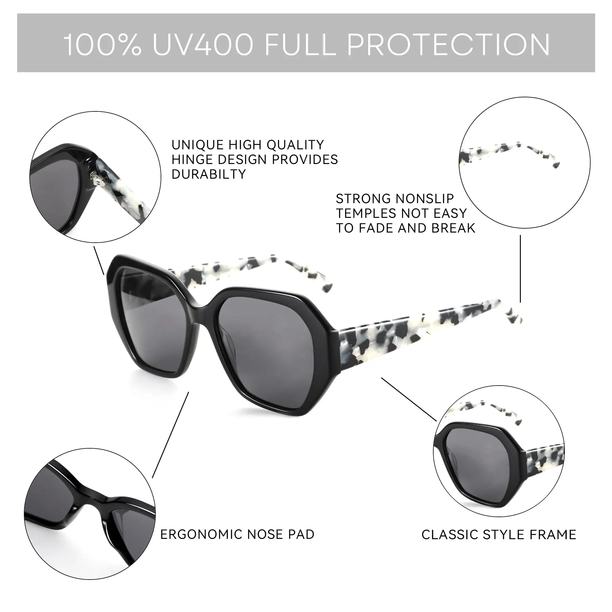 نظارات شمسية مستقطبة عصرية من BLUEMOKY للنساء: ظلال سداسية مصممة للسيدات - نظارات شمسية كلاسيكية مع حماية من الأشعة فوق البنفسجية 400 #4