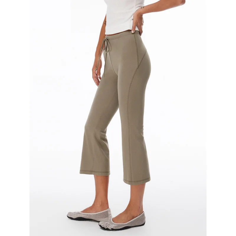 Women Soft Modal Drawstring Flared Pants High Stretch Slim Trousers Casual Yoga Workout Drawstring Pants Solid Color Legging