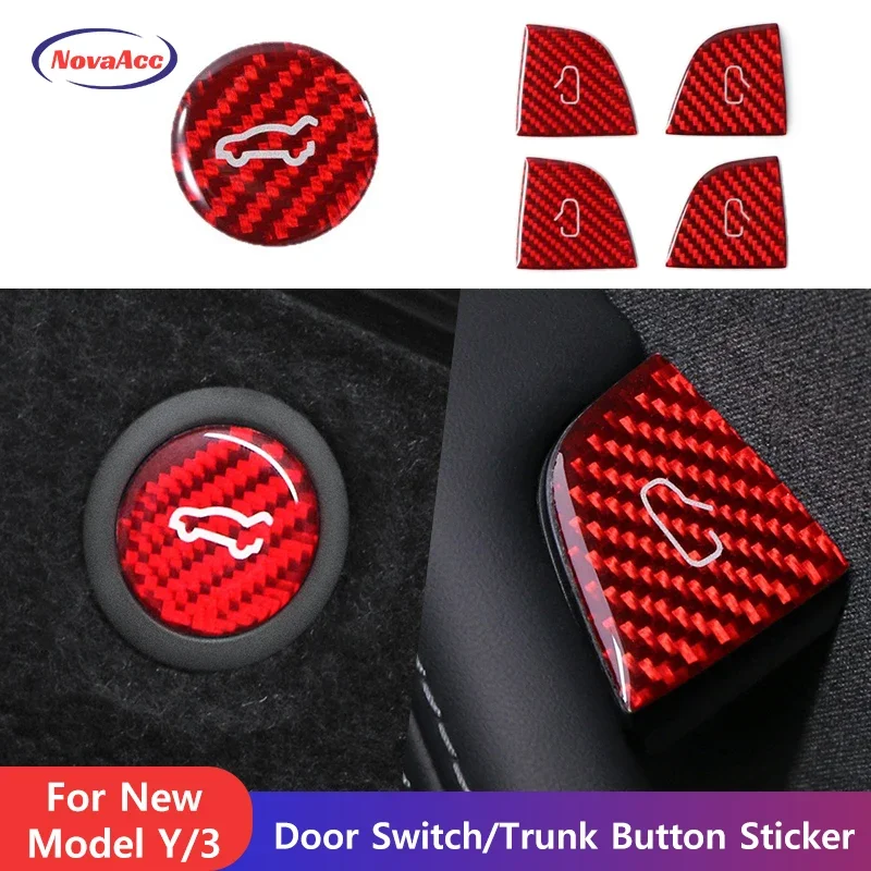 

Door Switch Trunk Button Sticker For Tesla Model Y Juniper Model 3 Highland 2019-2025 Carbon Fiber Car Button Decorative Decal
