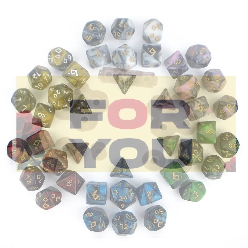 【OD】7Pcs Font Polyhedral DND Dice Set 2 Tone Marble Dados Counter Dices For D&D RPG Dado Dice Set With Storage Bag