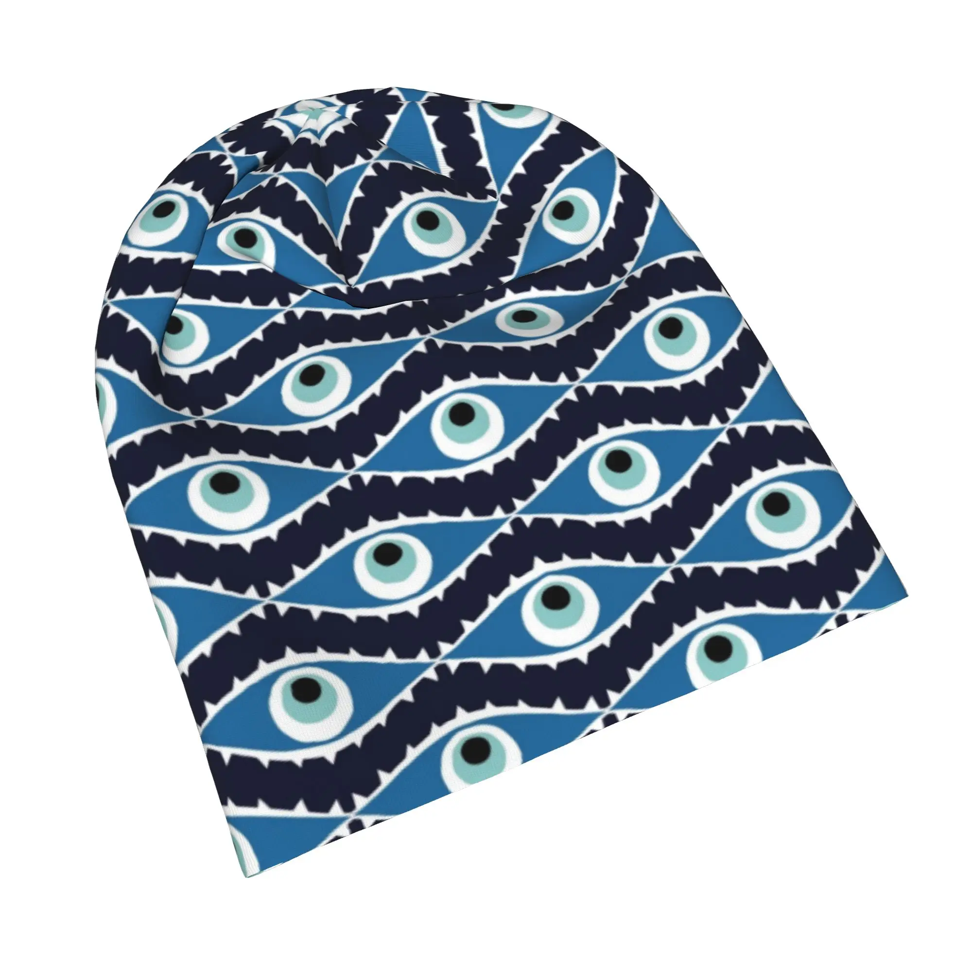 Greek Evil Eye Skullies Beanies Hat Evil Eye Blue Nazar Amulet Pattern Boho Summer Unisex Outdoor Cap Warm Head Wrap Bonnet Hat