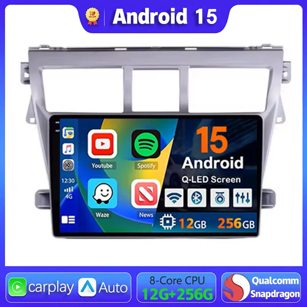 

Android 15 Carplay Auto Car Radio For Toyota Vios Yaris 2007 - 2012 Navigation GPS Multimedia Player Stereo WiFi+4G 360Camera BT