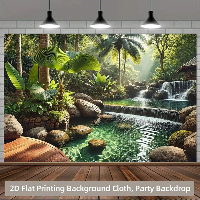 1 2D printed background banner, jungle waterfall landscape fabric, multifunctional photography props, home decoration