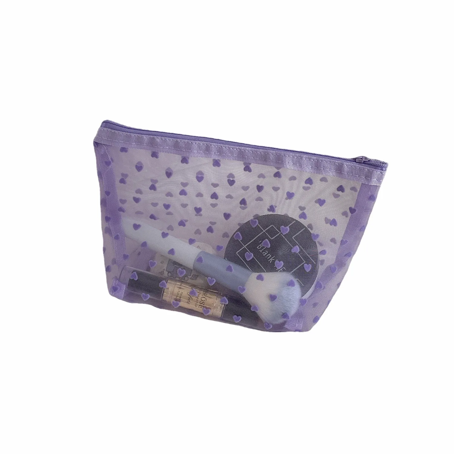 Purple Mesh Love Cosmetic Bag Multi-functional Portable Visible Storage Bag Portable Travelling Wash Bag