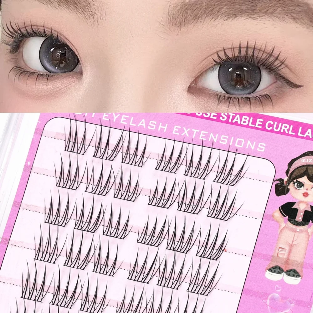 1 Box of 60 Non Adhesive and Non Removable Self-Adhesive Eyelashes, C-Shaped Naturally Raised, 10-15 mm Length, Cross Anime Natu