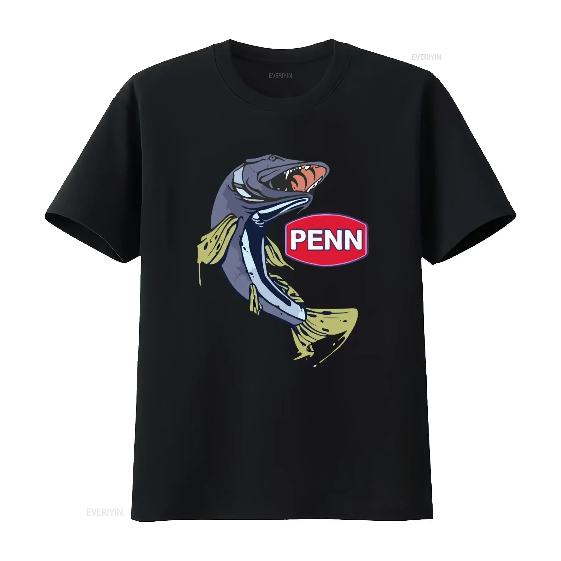 PENN Fishing Equipment Company Logo Men's Black T Shirt Size S 3XL with Cool Fish Print vintage Washed Breathable Comfortable