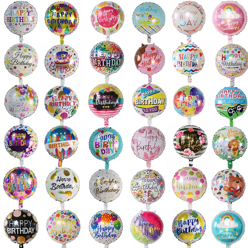 50pcs 18inch Round Foil Balloon Happy Birthday Inflatable Foil Helium Balloons Birthday Party Decoration Kids Toys Air Globos