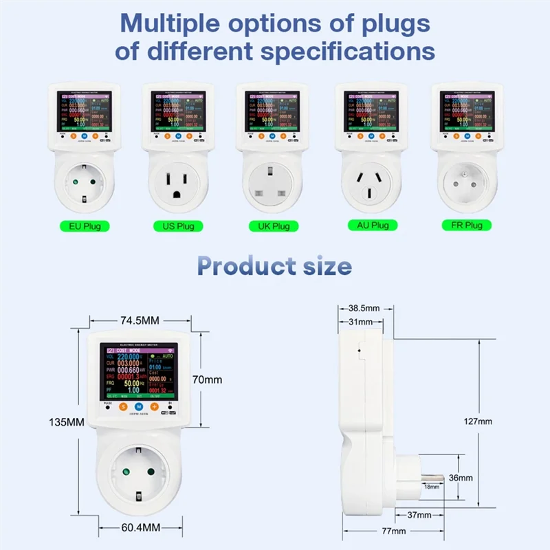 Medidor de potencia Digital inteligente AA60-WIFI, medidor de energía eléctrica, protección de corriente de voltaje, temporizador, enchufe europeo