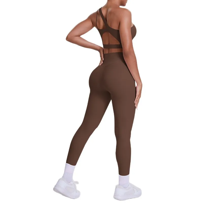 

Женский комплект для йоги, двусторонний нейлоновый матовый наряд для йоги на одно плечо, спортивный костюм для бега, фитнеса, длинные брюки, комплект из двух предметов