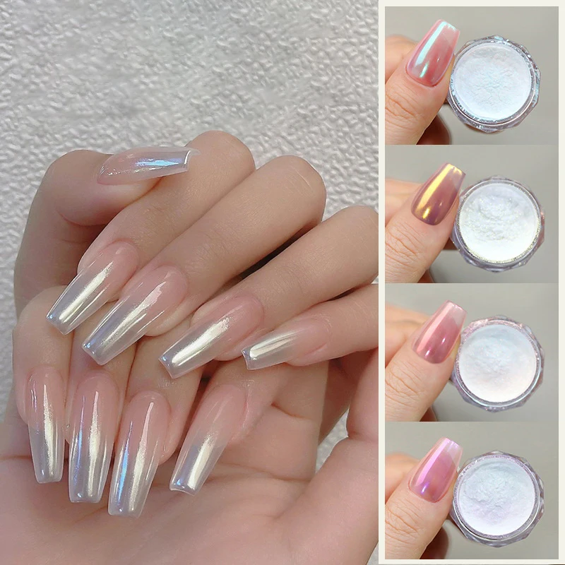 1PC White Chrome Pearl Nail Powder Shimmer Glitter Wedding Bride Nail Design Aurora Rubbing Dust Mirror Effect Fairy Powder