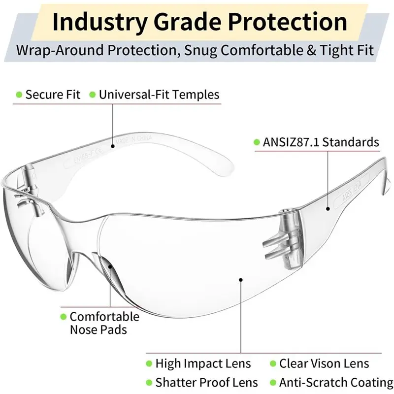 A76X-12-Pack Safety Glasses With Scratch& Impact Protection, Featuring Wrap-Around Lens Design