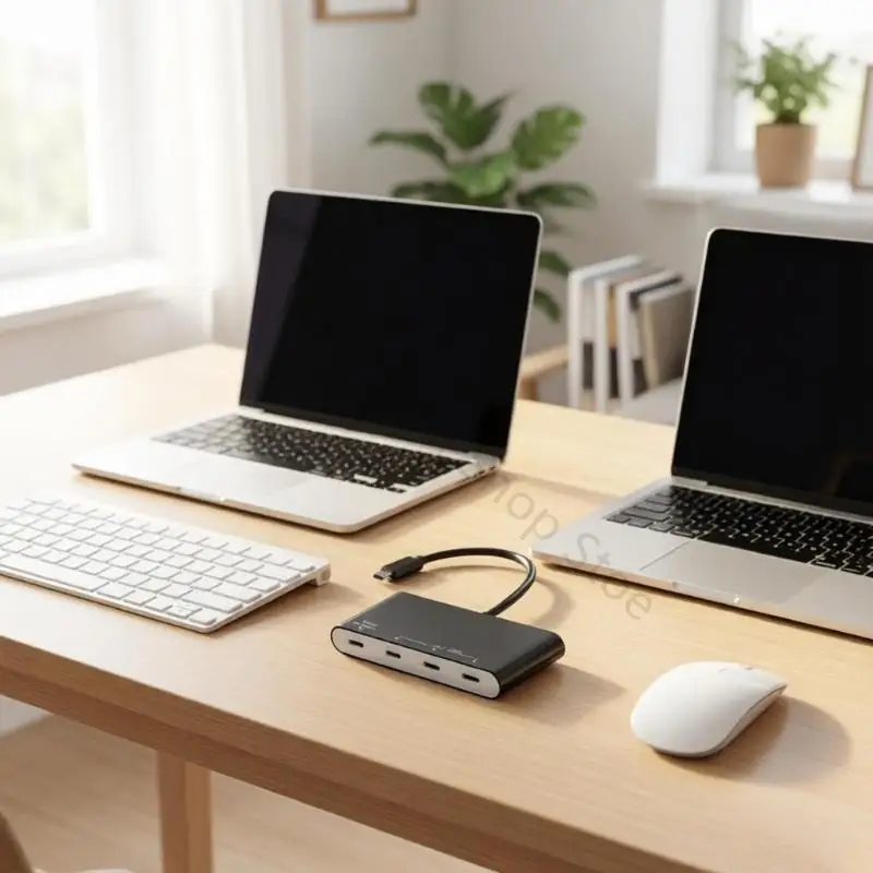 96BA Fixed-Cable Type C Expansion Adapter with Four Outlets, Up to 10Gbps Data Transfer, Metal Housing, No-Driver Operation, and