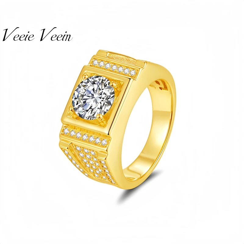 

Veeie Veein Совершенно новые продукты S925 Стерлинговое серебро 2-каратное кольцо с муассанитом Сертификат GRA Легкие роскошные мужские ювелирные изделия