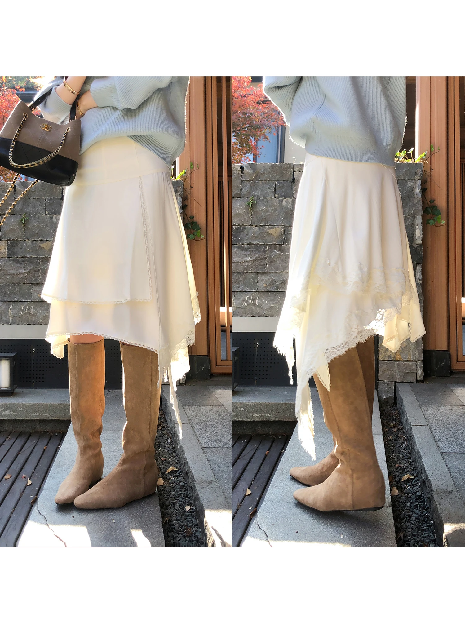 

Асимметричная юбка миди с кружевной отделкой для женщин, повседневная, из вискозы, с дизайном в стиле Pusumede Fairy T