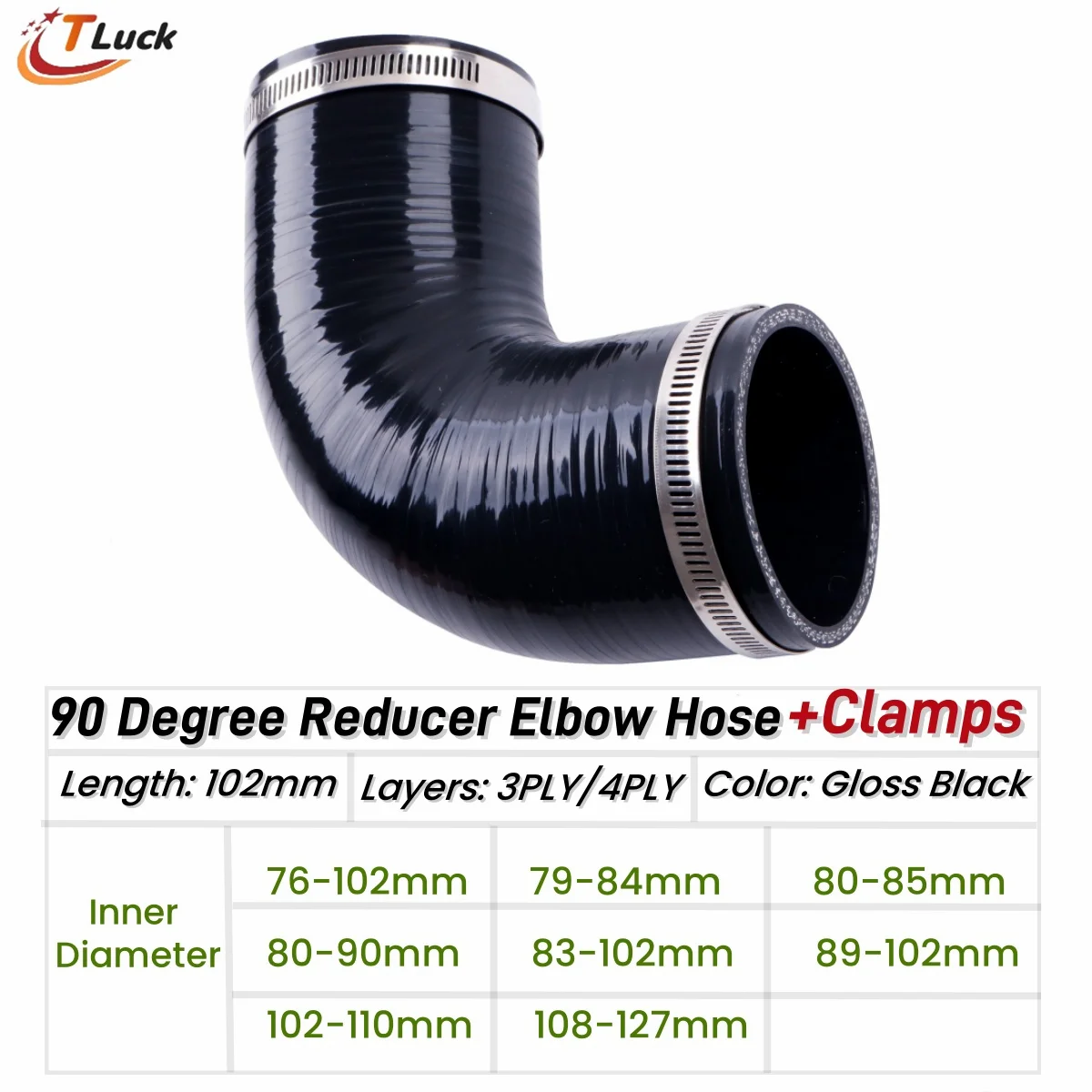 1PC 90° 90 Degree Elbow Reduce Silicone Coolant Intercooler Hose Tube ID 76mm 79 80 83 84 85mm 89 102 108mm 110 127 Mm 2 Clamps