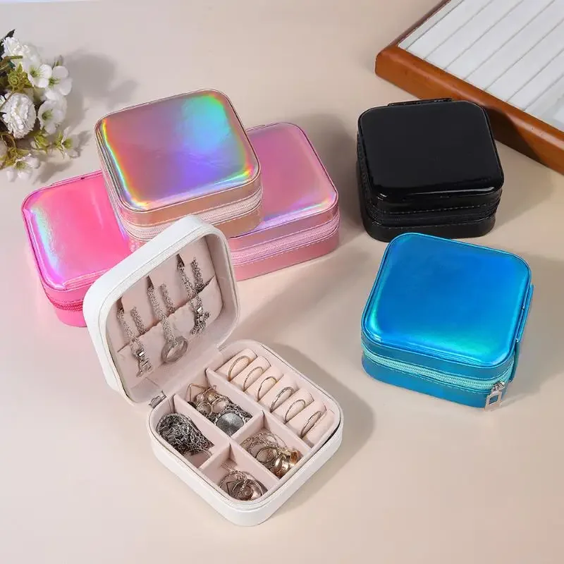 

Лазерный цветной многофункциональный чехол для хранения серег, ожерелья, кольца, шкатулка для драгоценностей из искусственной кожи, большой вместительный держатель для ювелирных изделий