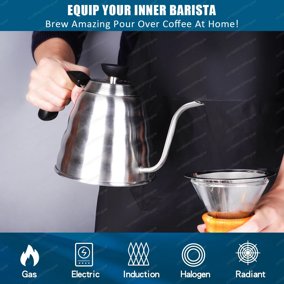 Gooseneck Pour Over Kettle with Thermometer, 304 Stainless Steel Stovetop Coffee Pot - Long Spout for Precise Control