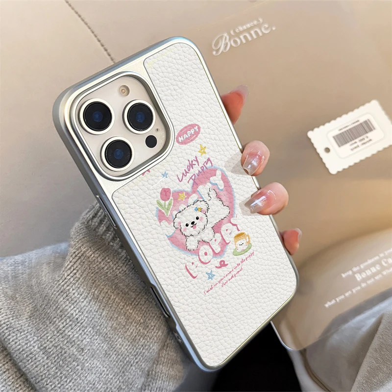 المحبة جرو حالة الهاتف آيفون 11/12/13/14/15/16/17 برو ماكس الهواء زائد الايبوكسي جراب هاتف نسيج جلد البولي يوريثان