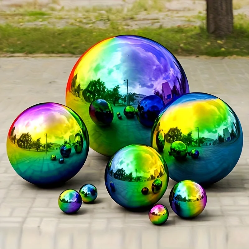 6pcs Rainbow Mirror Garden Balls - Stainless Steel Floating Orbs for Pond/Patio, Vibrant Outdoor Decor & Gift