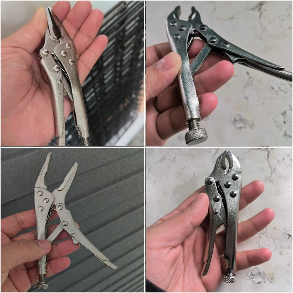 3Pcs Mini Vise Locking Pliers Set 4in. Curved Jaw and 5in. Long Nose and 5 in. C Clamp Assorted Locking Welding Clamp