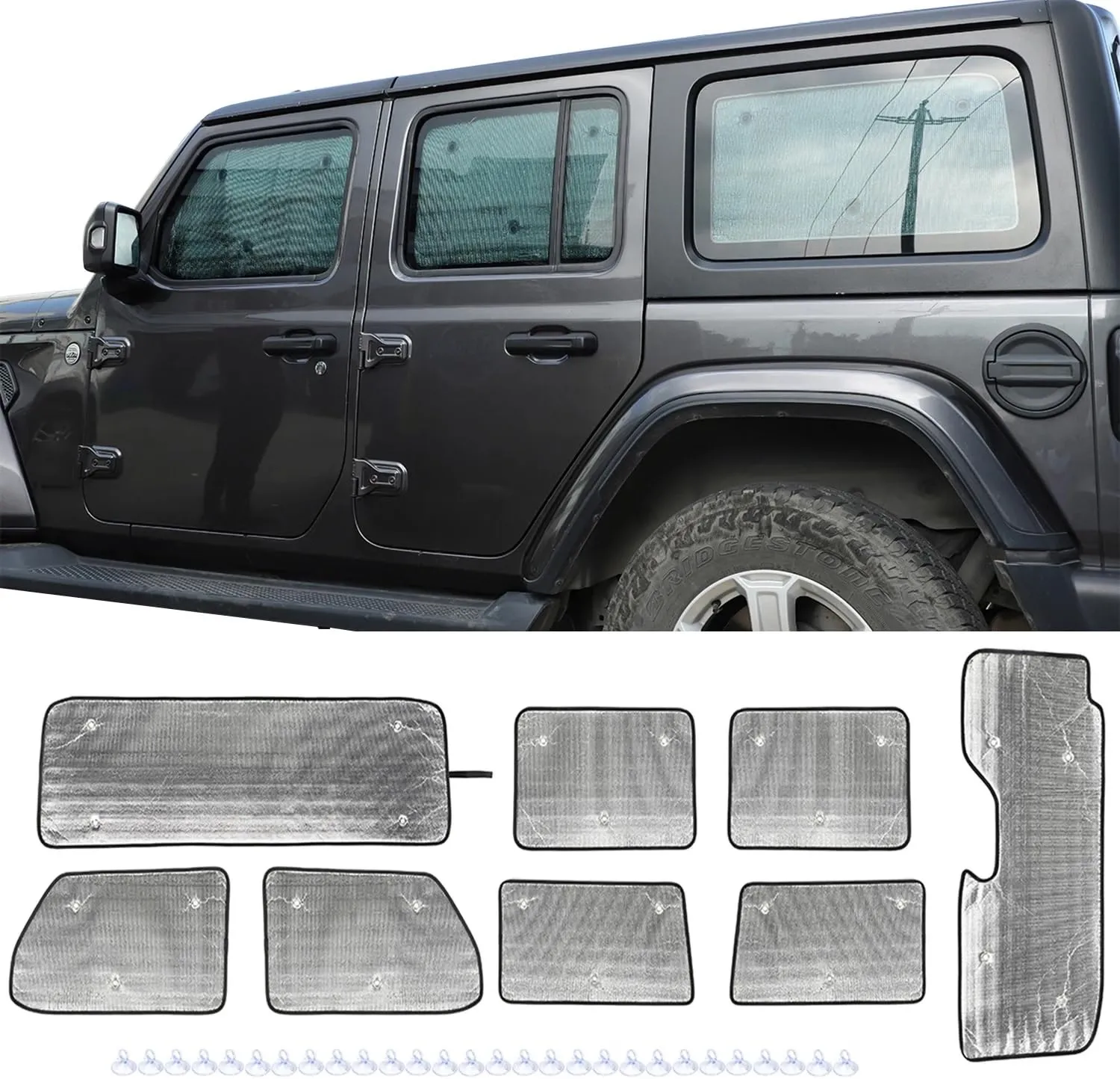 8Pcs Car Front Rear Windshield Window Sunshade Protective Cover Heat Insulation Kit For Jeep Wrangler JL 2Door 4 Door 2018-2026