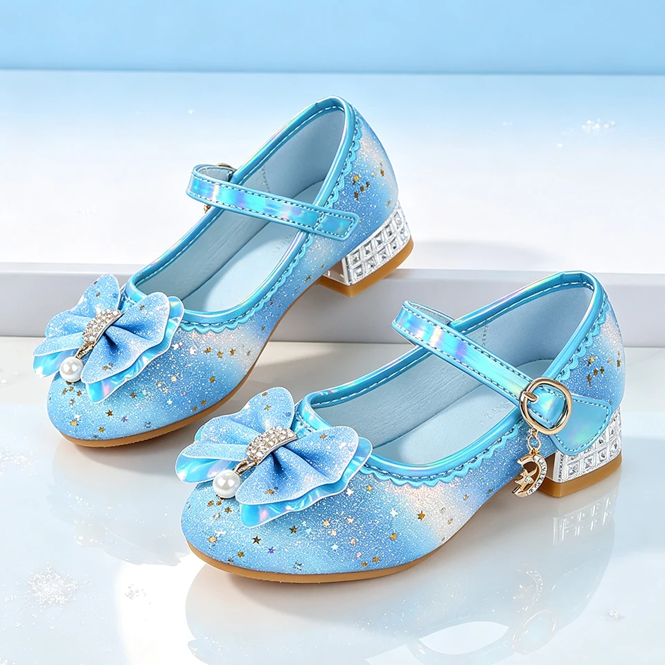 Girls Rainbow Gradient Glitter Princess Heeled Mary Jane Shoes Halloween Cosplay Shiny Sparkly Elegant Party Kids Dress Pumps
