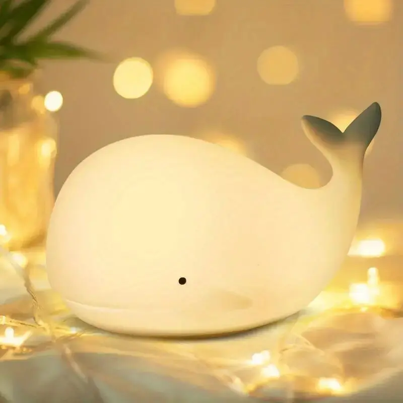 7 Colors Whale Silicone Night Light,Rechargeable Silicone Lamp,Color Changing Christmas Halloween Gift，Bedroom Co