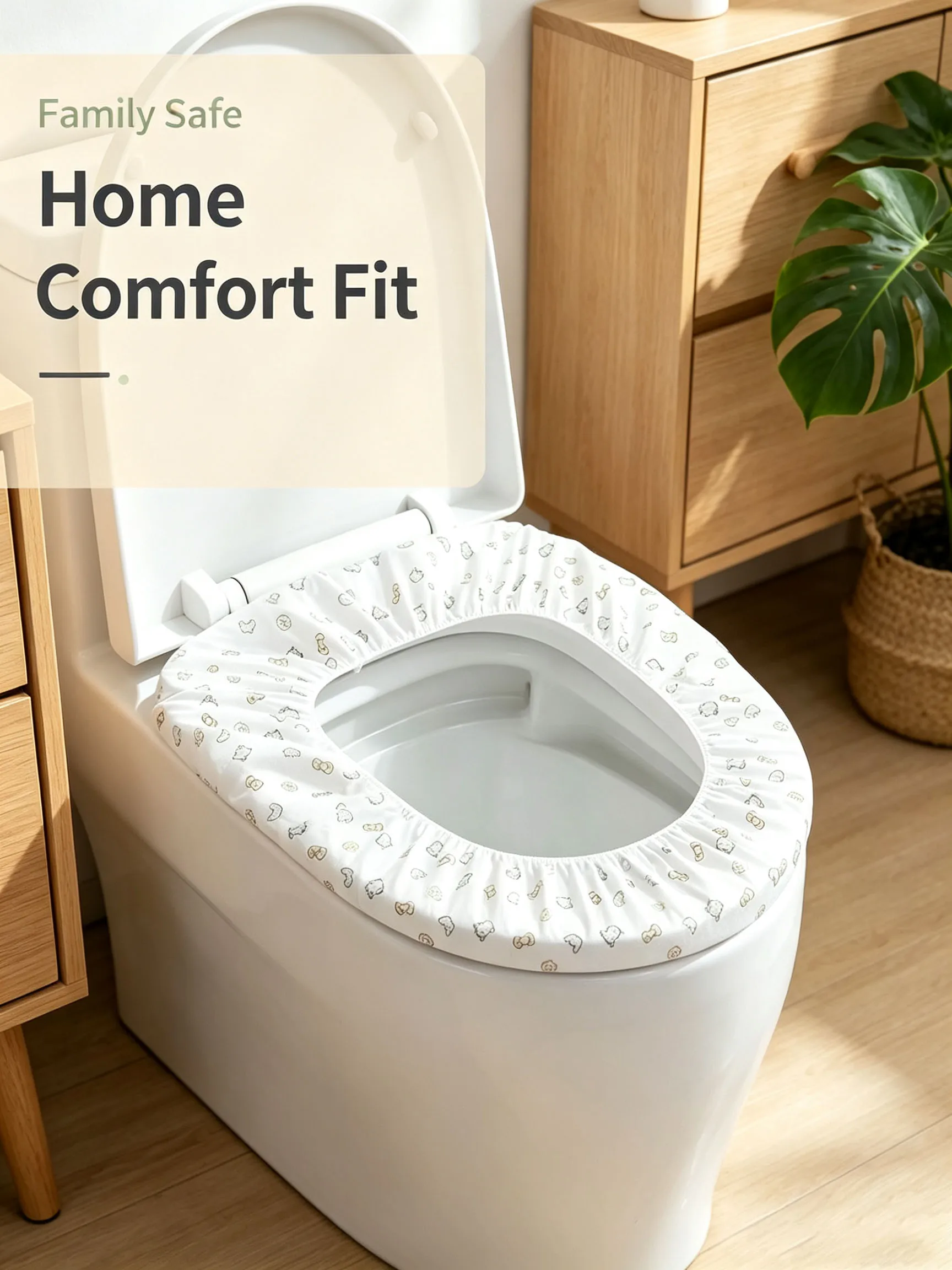 24Pcs Disposable Elastic Toilet Seat Cover Cute Print Full‑Wrap Sanitary Cushion for Travel Hotel Maternity Public Restroom