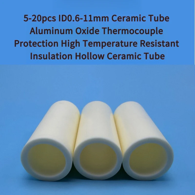 5-20pcs ID0.6-11mm Ceramic Tube Aluminum Oxide Thermocouple High Temperature Resistant Insulation Hollow Ceramic Tube