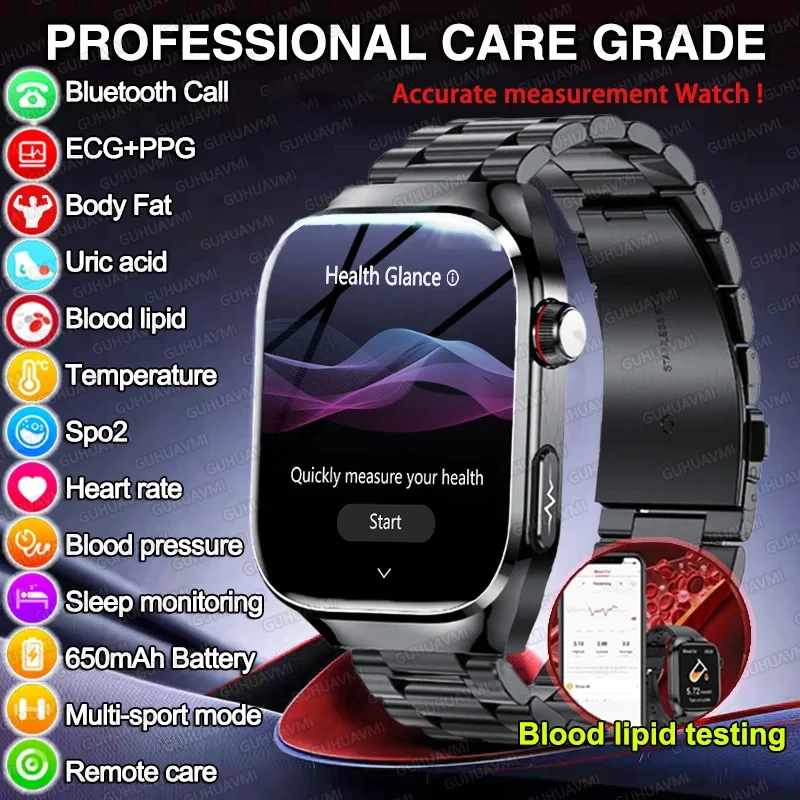 

New Nursing Grade ECG+PPG Smart Watch Laser Healing Blood lipids Uric Acid Blood Pressure Men Clock Sports HD Call Health Watch
