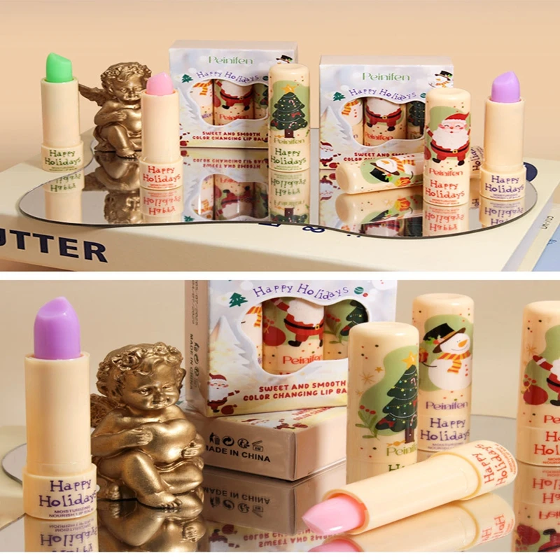 세 가지 색상 변하는 립스틱, 보습 및 진정 효과, 온도에 따라 색상이 변하는, 상쾌하고 끈적이지 않는 립스틱 세트