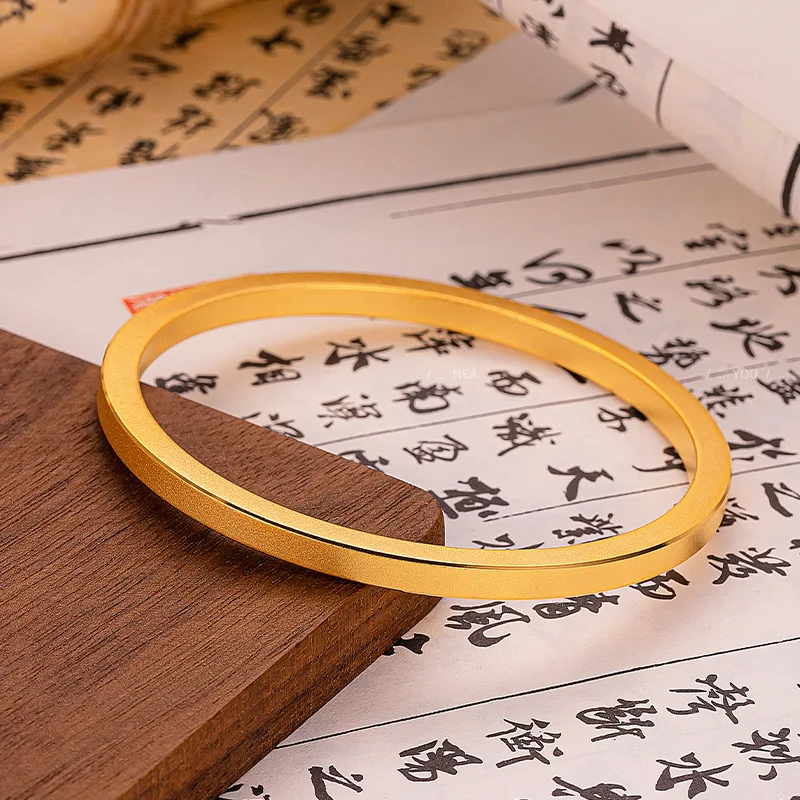 

Women's Carved Edge Closed Chopstick Bangle, 24K Gold, AU999 | Rose gold-plated edges with hidden "Rhythm" engraving.