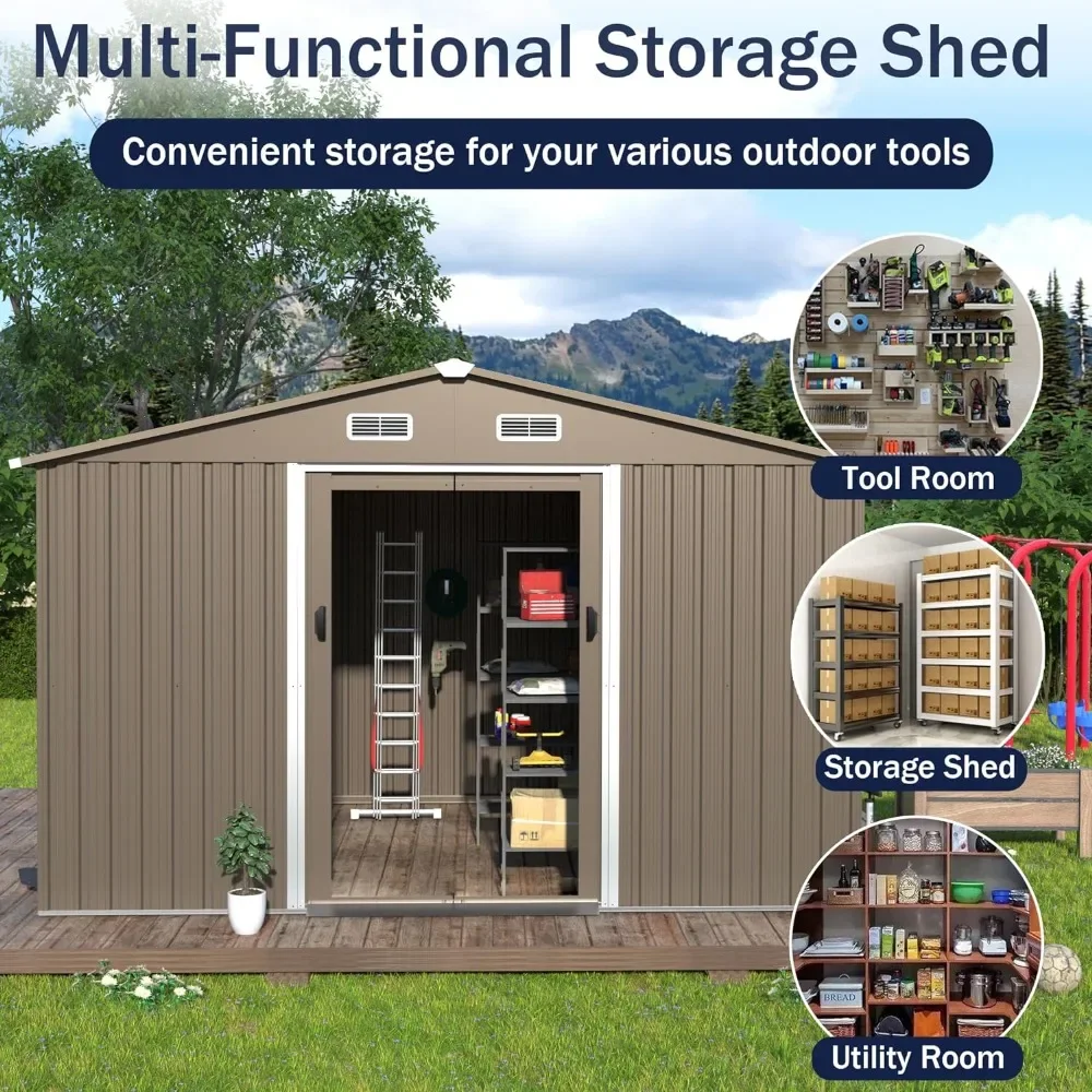 10'X8' Outdoor Metal Storage Shed, Metal Shed Kit with Double Doorknobs and Air Vents Waterproof Sheds Cabinet for Patio