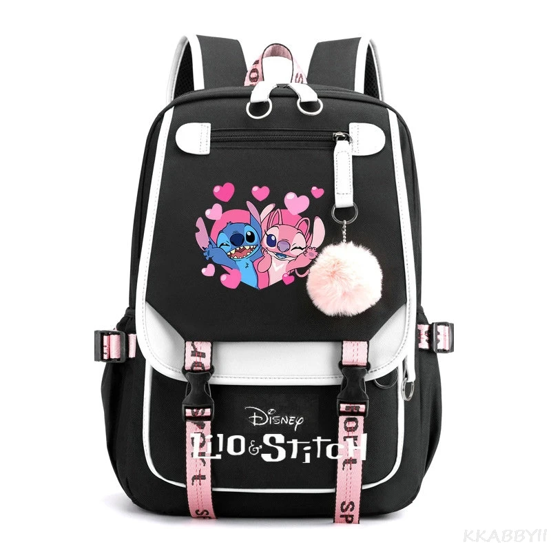 Cartoon Anime mochila escolar para adolescente, mochila Lilo e Stitch para meninas, mochila de lona para laptop, mochila feminina