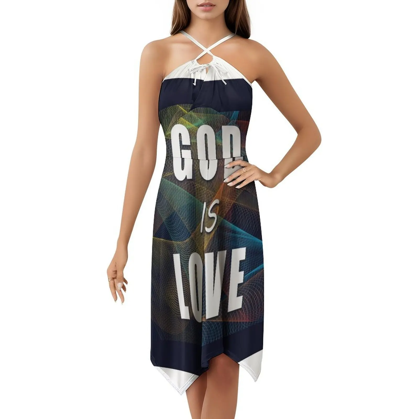 فستان بوهيمي بدون أكمام "حب الله لانهائي ونقي" للنساء مطبوع عليه فساتين حفلات الشاطئ آلهة الحب الإيمان الفن الروحي #5