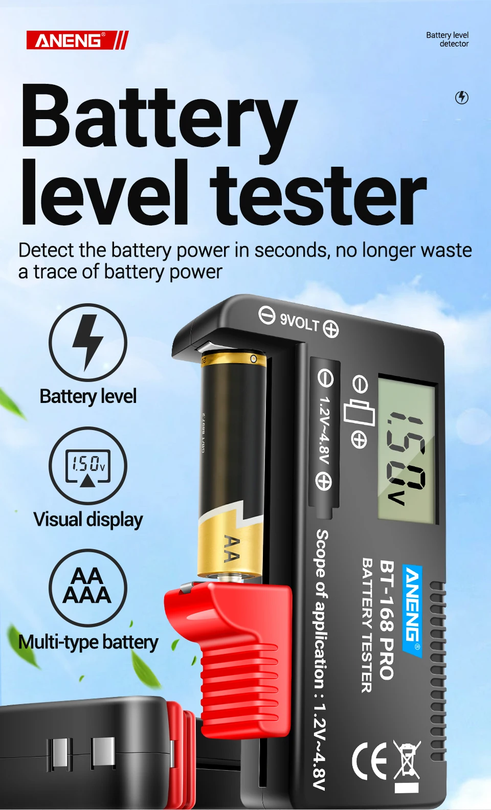 ANENG 168 PRO Batterietester Kapazitätsanzeige Batteriestandsanzeige Universeller Tester Lastanalysator Lithium-Knopfzellen 18650 Tester – Detail 2