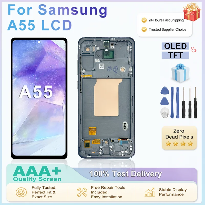 Image of Neues OLED-Display für Samsung Galaxy A55 5G LCD-Touchscreen-Digitizer-Einheit für Samsung A55 Display SM-A556V LCD-Ersatz