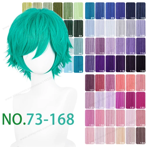 Imagen 1 del producto Peluca de Cosplay con extremos cortos volteados de 32cm mejorada de Anime, pelo sintético resistente al calor para hombre y mujer, verde, azul, morado y rosa