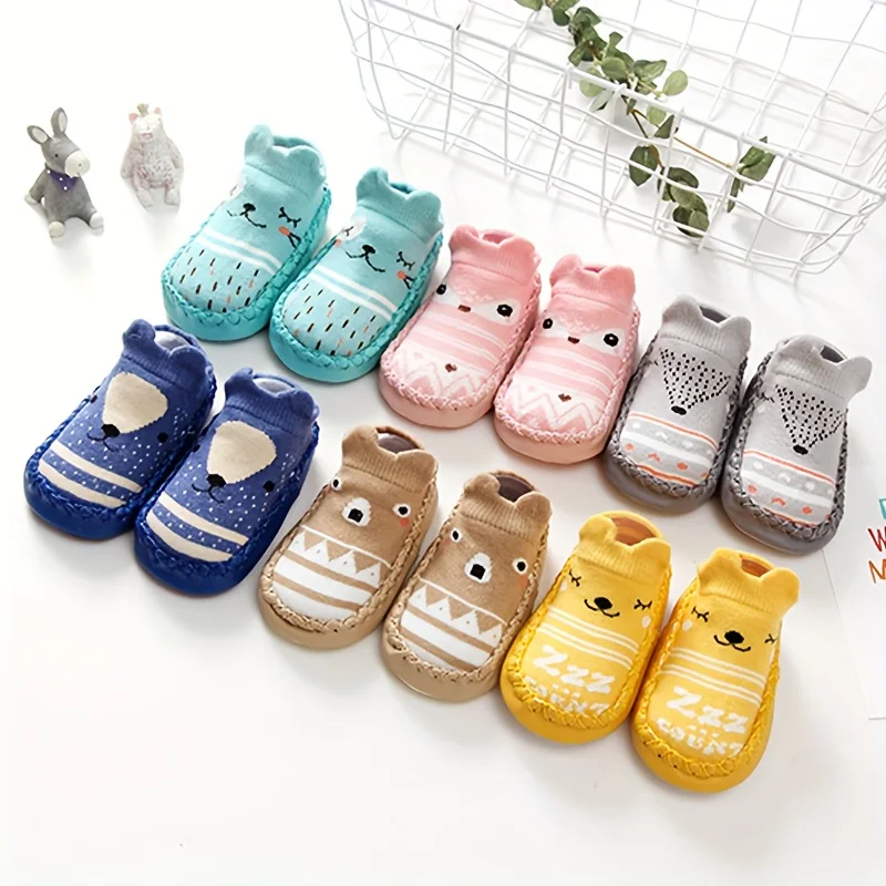 1 Pair Spring Autumn Cartoon Cute Baby Toddler Anti-Slip Dot Glue Boat Socks, Suitable for Indoor Outdoor, Daily Wear, Ideal for Learning to Walk Children