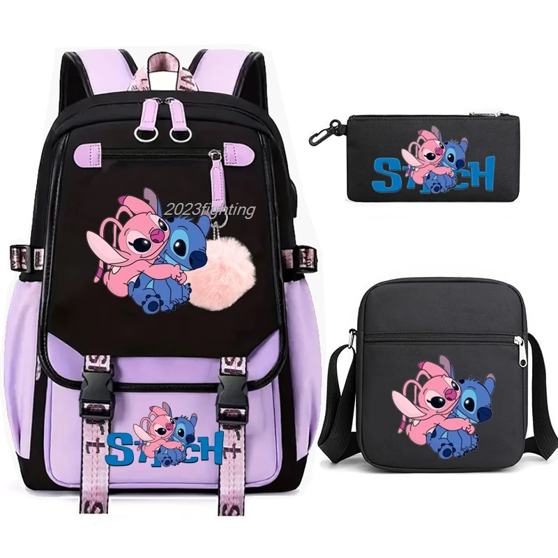 Cartoon 3pcs Lilo & Stitch plecaki Cosplay Unisex szkolna torba patchworkowa pojemność książeczka na laptopa plecak podróżny