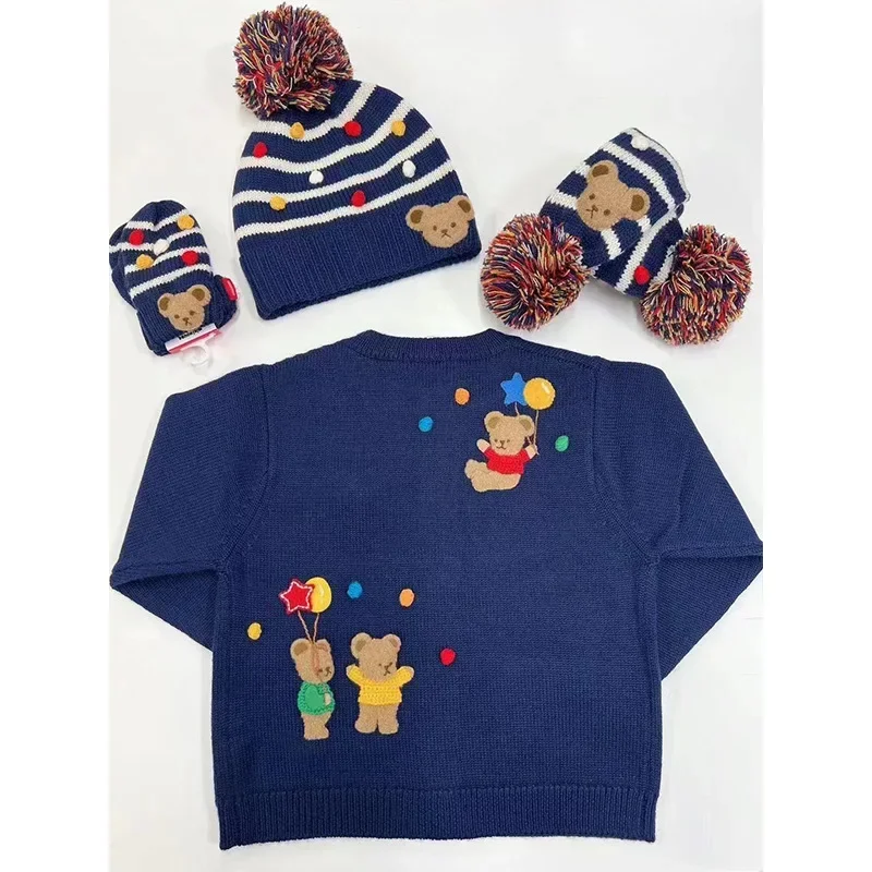 

Boys Sweater Fall/Winter 2023 New Girls Cartoon Balloon Bear Knitted Cardigan Sweater Jacket